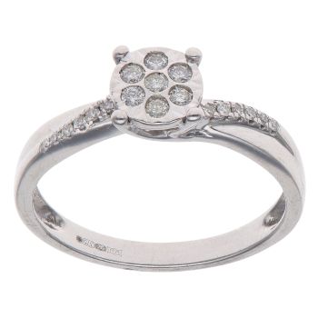9ct White Gold 0.20ct Brilliant Cut Diamond Twist Cluster Ring