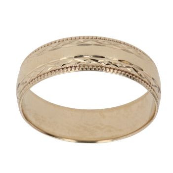 9ct Yellow Gold 5.1mm Patterrned Wedding Band