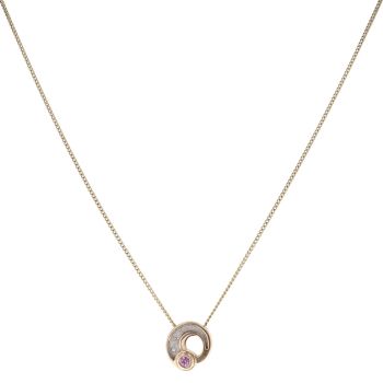 9ct Yellow Gold 0.02ct Diamond and Pink Sapphire Pendant and Chain 18"