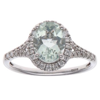 18ct White Gold 0.23ct Brilliant Cut Diamond and Prasiolite Cluster Ring
