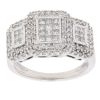 18ct White Gold 1.00ct Brilliant And Princess Cut Diamond Triple Cluster Ring