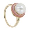 9ct Yellow Gold Pearl And Pink Gemstone Ring