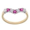 9ct Yellow Gold Pink Gemstone And Cubic Zirconia Wishbone Ring