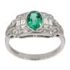 Platinum 0.70ct Emerald and 0.55ct Diamond Vintage Inspired Ring