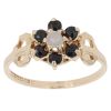 9ct Yellow Gold Patterned Opal and Sapphire Cluster Ring