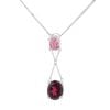 18ct White Gold Pink Sapphire and Garnet Drop Pendant and Chain 16"