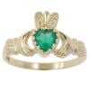 9ct Yellow Gold Emerald Claddagh Ring