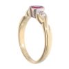 18ct Yellow Gold Ruby and 0.02ct Diamond Three Stone Ring