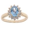 9ct Yellow Gold Blue Topaz And Cubic Zirconia Cluster Ring