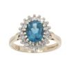9ct Yellow Gold Blue Topaz and 0.20ct Diamond Cluster Ring