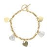 9ct Yellow Gold Mother Of Pearl Hearts And T-Bar Bracelet 7.5"