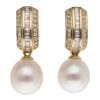 18ct Yellow Gold 0.50ct Brilliant And Baguette Cut Diamond And Pearl Drop Earrings