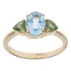 9ct Yellow Gold Peridot And Aquamarine Three Stone Ring