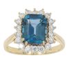 18ct Yellow Gold Blue Topaz And Cubic Zirconia Cluster Ring