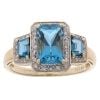9ct Yellow Gold 0.10ct Diamond And Blue Topaz Triple Cluster Ring