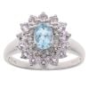9ct White Gold Cubic Zirconia and Aquamarine Cluster Ring