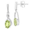 9ct White Gold Oval Peridot Crossover Diamond Drop Earrings