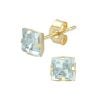 9ct Yellow Gold Princess Blue Topaz Solitaire Stud Earrings