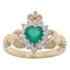 9ct Yellow Gold Cubic Zirconia And Green Gemstone Claddagh Ring