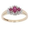 9ct Yellow Gold 0.10ct Diamond and Ruby Triple Cluster Ring