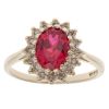 9ct Yellow Gold Red Gemstone and 0.10ct Diamond Cluster Ring