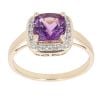 9ct Yellow Gold 0.10ct Diamond and Amethyst Cluster Ring