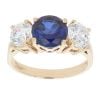 14ct Yellow Gold Created Sapphire And Cubic Zirconia Three Stone Ring