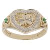 9ct Yellow And White Gold 0.05ct Diamond And Emerald Shamrock Heart Ring