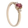 9ct Yellow Gold 0.010ct Diamond And Red Gemstone Three Stone Ring
