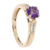 9ct Yellow Gold Created Amethyst and Diamond Shoulder Dress Ring