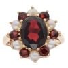 9ct Yellow Gold Garnet And Pearl Cluster Ring