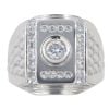 18ct White Gold Cubic Zirconia Patterned Signet Ring