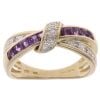 9ct Yellow Gold 0.10ct Diamond and Amethyst Crossover Ring