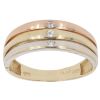 14ct Yellow White and Rose Gold Cubic Zirconia Three Row Ring