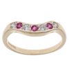 9ct Yellow Gold Pink Sapphire and Cubic Zirconia Wishbone Ring