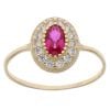 14ct Yellow Gold Cubic Zirconia and Red Gemstone Cluster Ring
