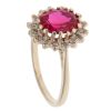 9ct Yellow Gold Red Gemstone and 0.10ct Diamond Cluster Ring