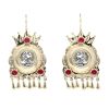 14ct Yellow And White Gold Red Gemstone Coin Drop Earrings