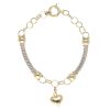 14ct Yellow and White Gold Bar and Heart Bracelet 7.5"