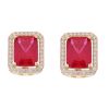 14ct Yellow Gold Cubic Zirconia And Red Gemstone Cluster Earrings