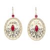 14ct Yellow Gold Red Gemstone Oval Drop Earrings