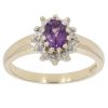 9ct Yellow Gold 0.05ct Diamond and Amethyst Cluster Ring