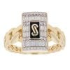 14ct Yellow Gold Monaco Classic Baguette and Brilliant Cut Cubic Zirconia Pave Signet Ring