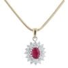18ct Yellow And White Gold 0.90ct Brilliant Cut Diamond And Ruby Cluster Pendant And Chain 18"