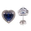 Silver Cubic Zirconia Heart Blue Cluster Earrings by Icesia