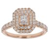 18ct Rose Gold 1.25ct Princess, Baguette And Brilliant Cut Diamond Cluster Ring