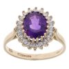 9ct Yellow Gold Amethyst and Cubic Zirconia Cluster Ring