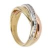 14ct Yellow White and Rose Gold Cubic Zirconia Crossover Ring