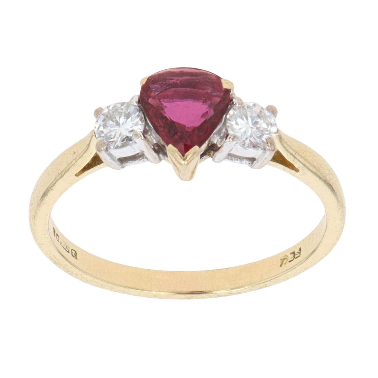 18ct Yellow Gold 0.25ct Diamond And Ruby Three Stone Ring ...