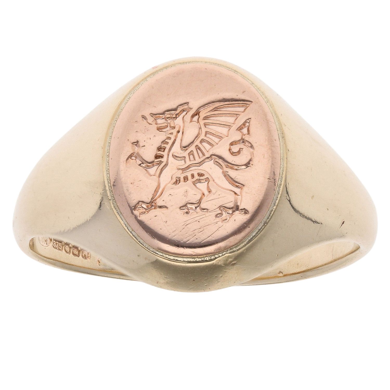 9ct Yellow And Rose Gold Welsh Dragon Signet Ring RAMS142355289012 ...